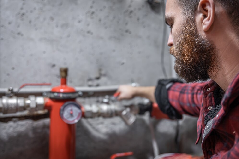 man looks faucet pipes valve pressure meter 169016 14812